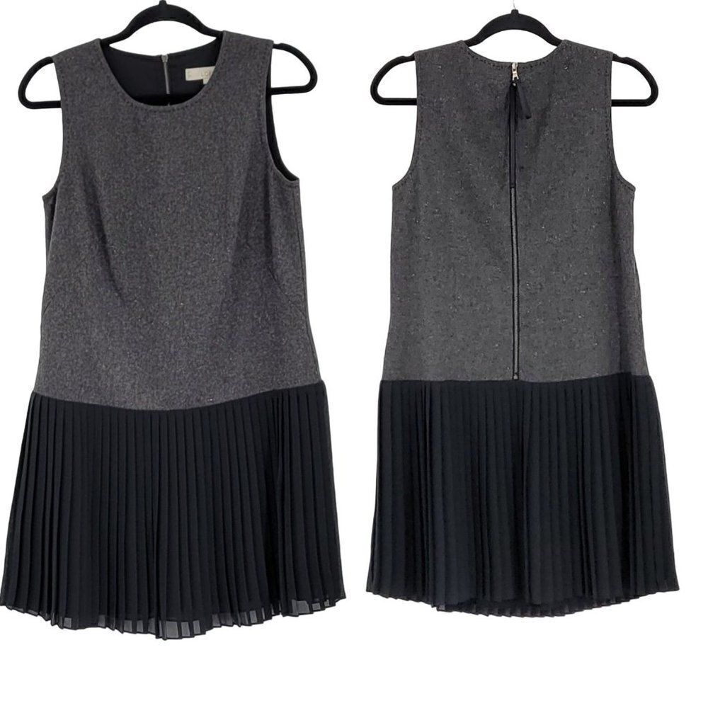 Vintage 80s Loft Dress Wool Dark Academia Grunge Sheer Pleated Drop Waist Gray 4